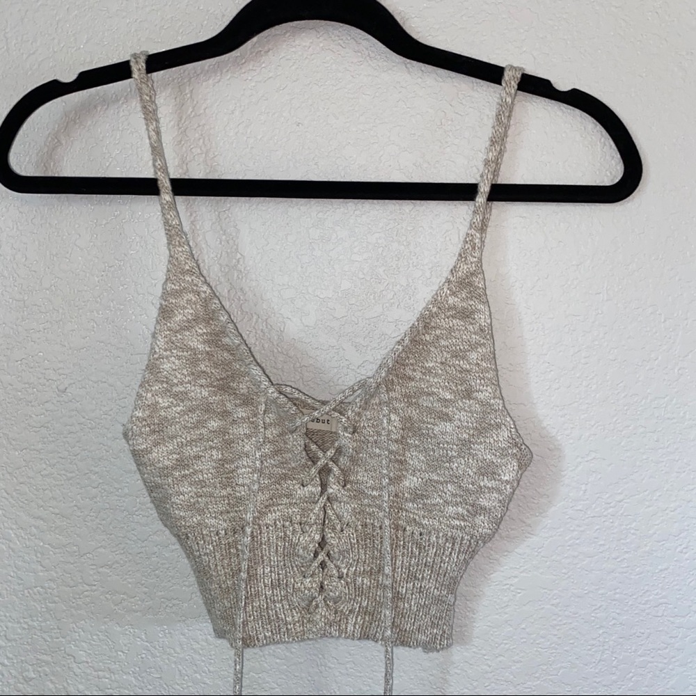 Knitted Tan Tie Up Crop Top